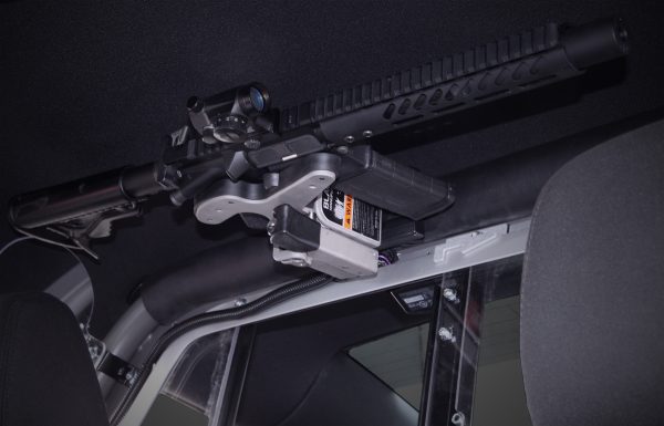 dodge charger police cruiser with 1082 gun rack mounted overhead with ar15