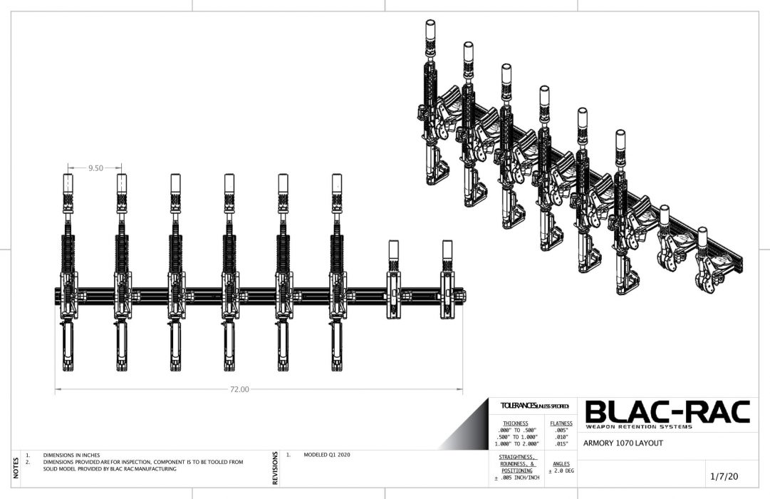 Blac-Rac has designed custom layouts for armories and police stations to facilitate interior installation of Blac-Rac firearm racks.