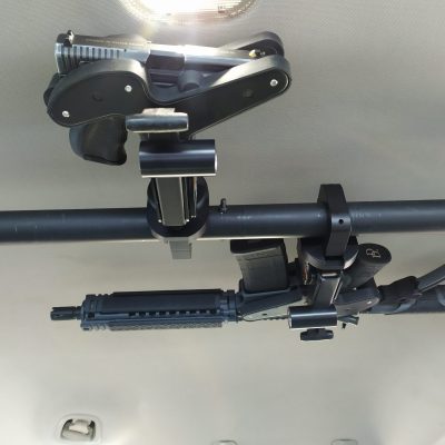 dual 1070 gun rack with daniel defense mk18 and handgun overhead